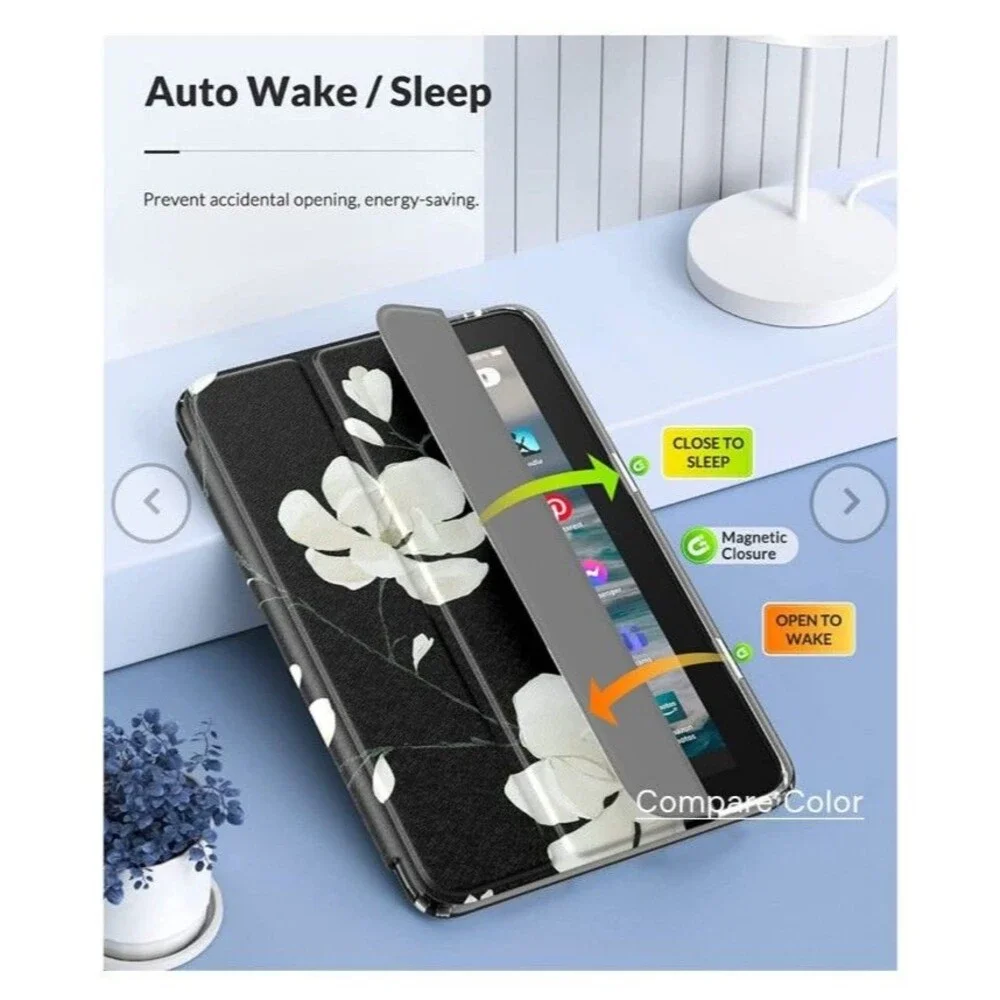Brand New Beautiful black & white magnolia Moko Case for Fire 7